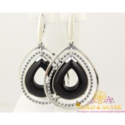 Серебряные серьги с ониксом, черные. 2370